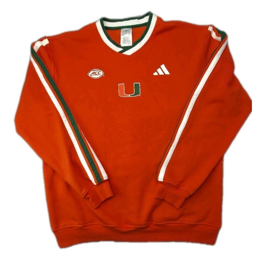 Adidas Miami Hurricanes V-Neck Sweatshirt Orange ACC The U Graphic Pullover...